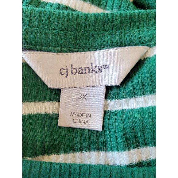 CJ Banks Top 3X Green White Striped Long Sleeve Snowflake Design - Picture 4 of 7